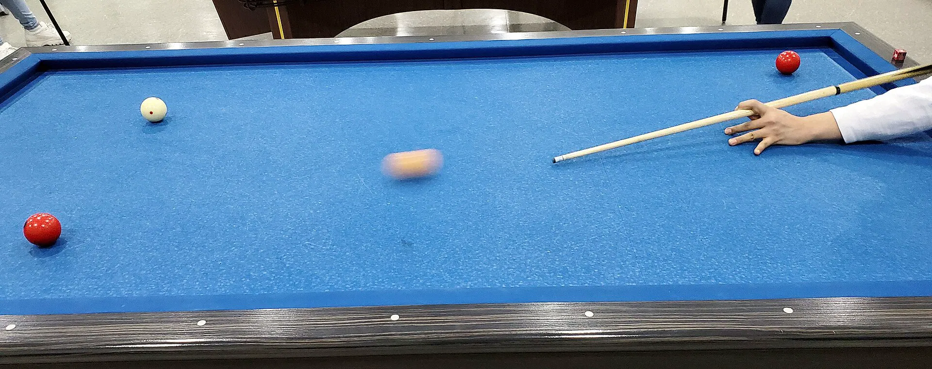 Four-ball carom billiards on a pocketless table (Wikimedia Commons)